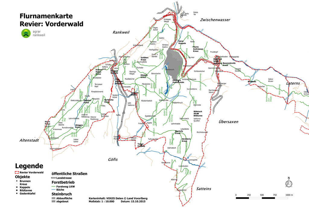 Flurnamenkarte: Revier Vorderwald